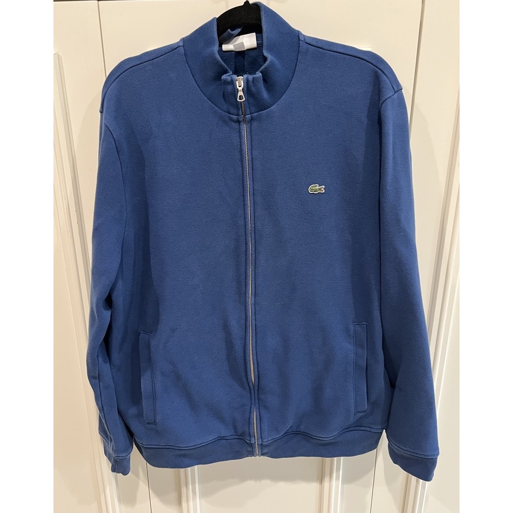Lacoste Jacket Mens XXL‎ Full Zip Jacket Fleece Mock Neck Logo Pockets Preppy
